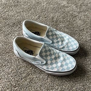 Womens old school blue checkered slip on vans